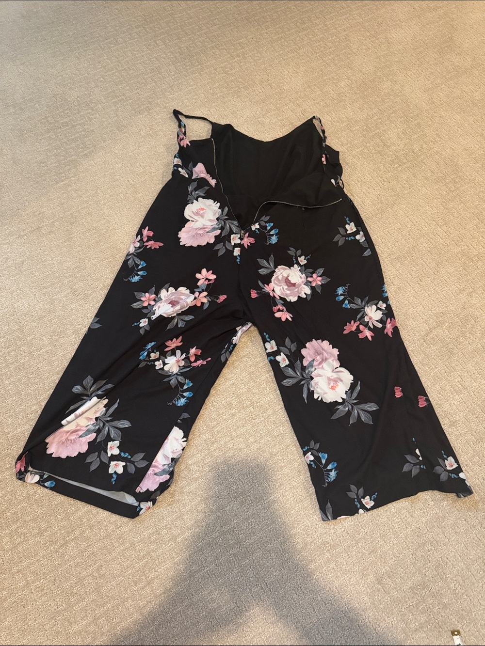 City Chic Black Floral Wide-Leg Jumpsuit with Pink and White Blooms